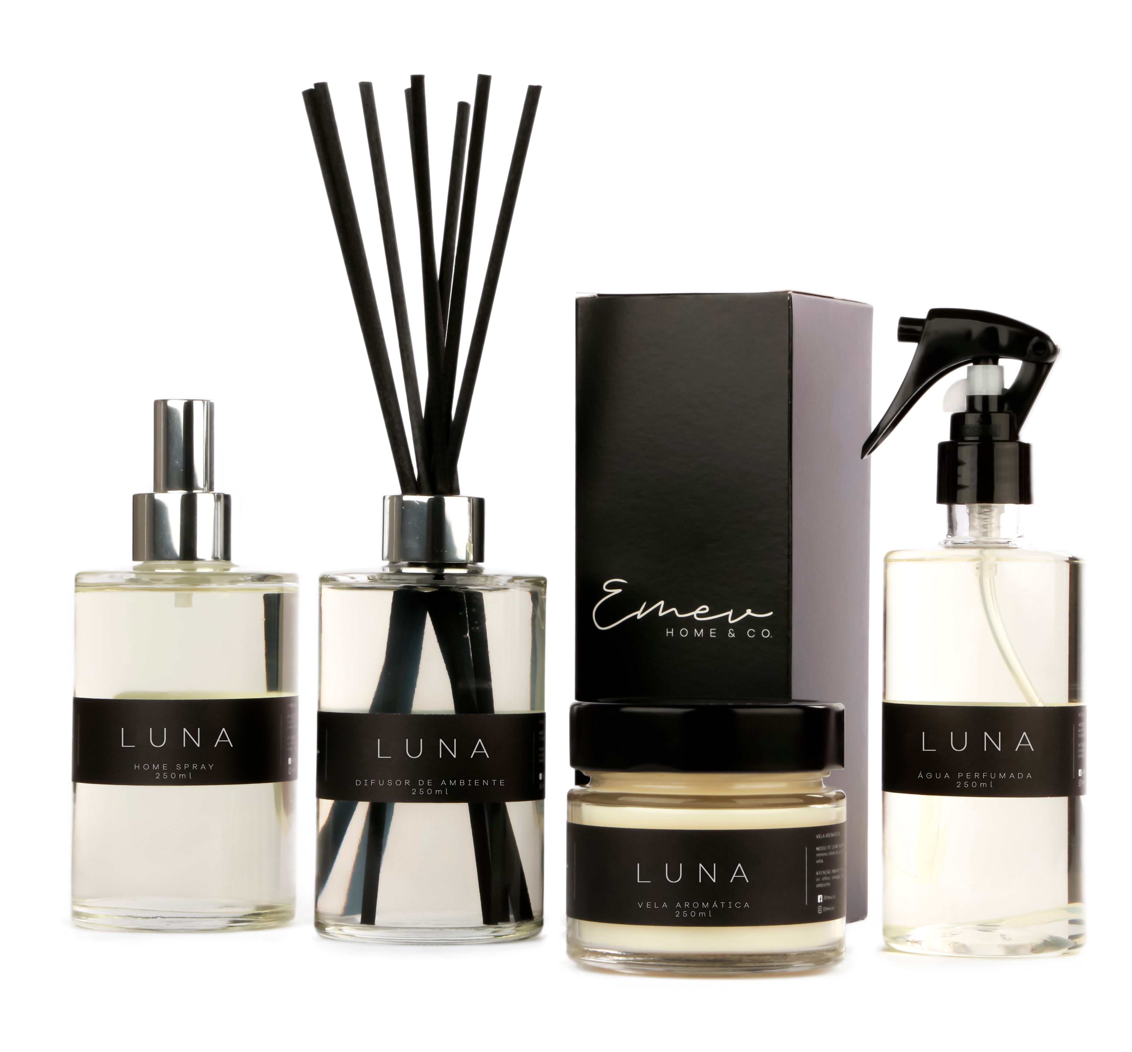 Kit Home Spray + Difusor de Ambiente + Água Perfumada + Vela Aromática - Linha Luna