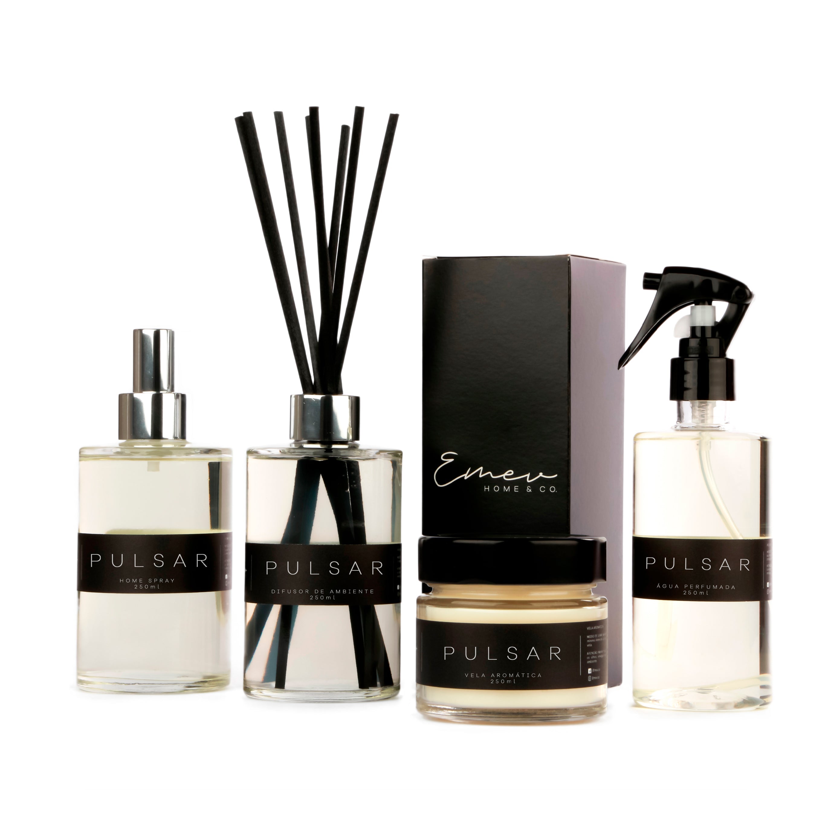 Kit Home Spray + Difusor de Ambiente + Água Perfumada + Vela Aromática - Linha Pulsar