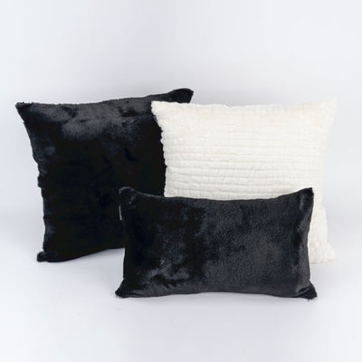 Kit Capa de Almofada Plush Black + Pelúcia Off White + Plush Black Mini
