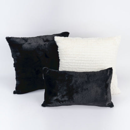 Kit Capa de Almofada Plush Black + Pelúcia Off White + Plush Black Mini
